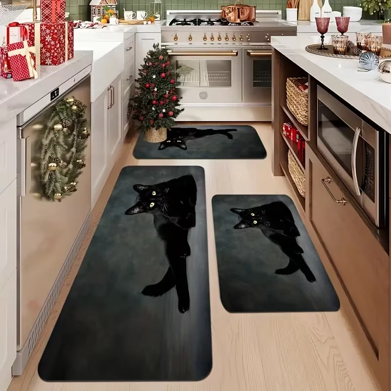 Charming Golden Eyed Black Cat Pattern rug  Non Slip Runner Floor Rug For Living Room Hallway Home Interior Decor Floor Covering
