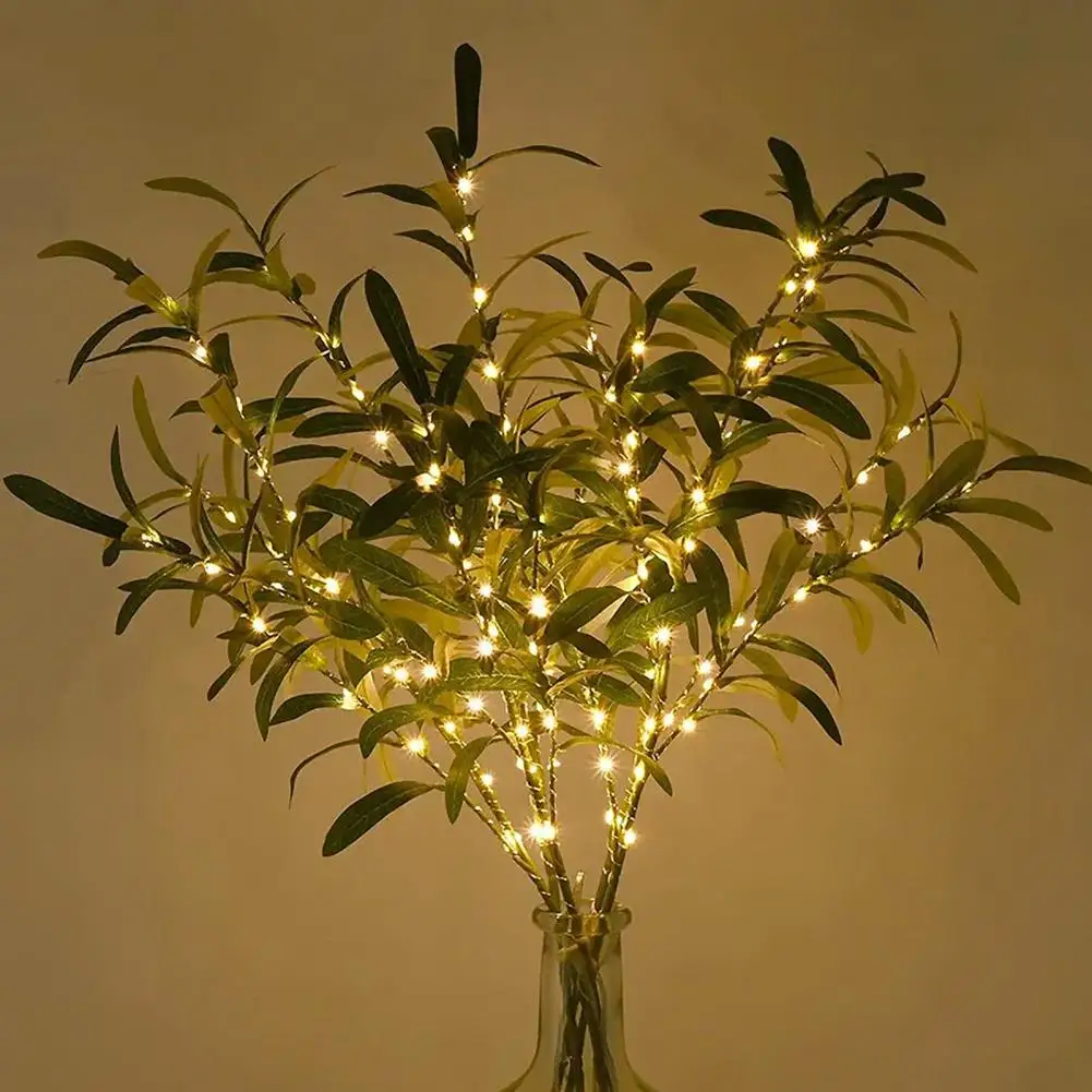 Faux Tree Branch Lamp Elegant Olive Branches with Timer for Home Decor Branches Vase Light for Room for Spring