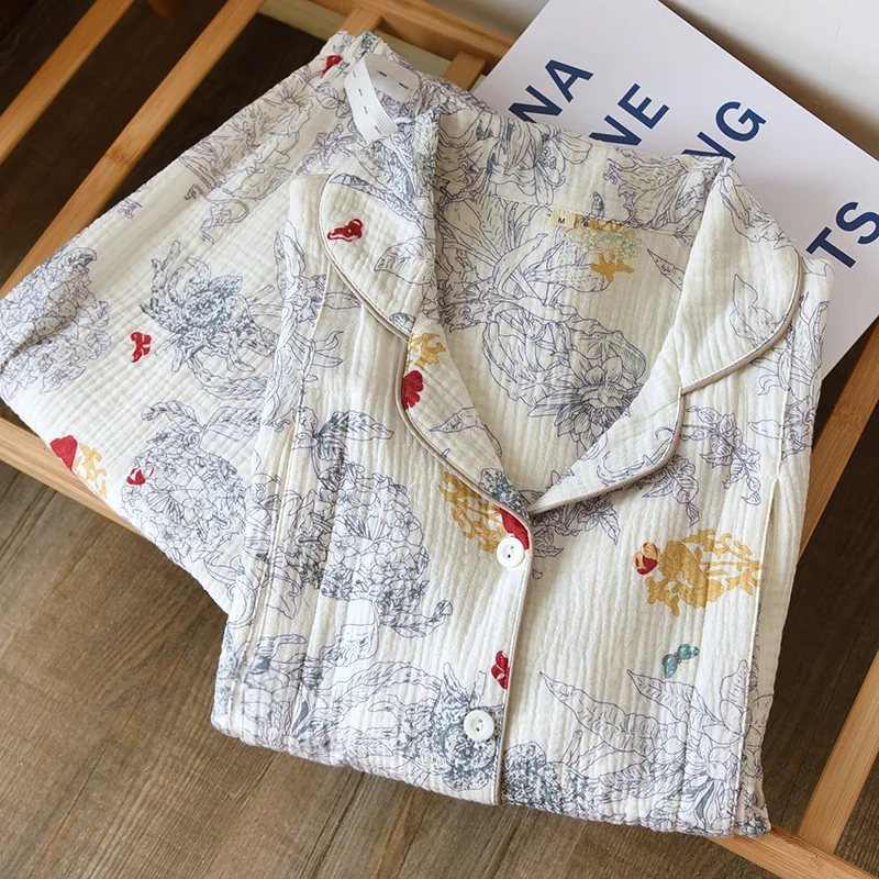 Pijama estampado doce para meninas Pijamas soltos de algodão calças de manga comprida terno de pijama, roupas de casa, moda outono