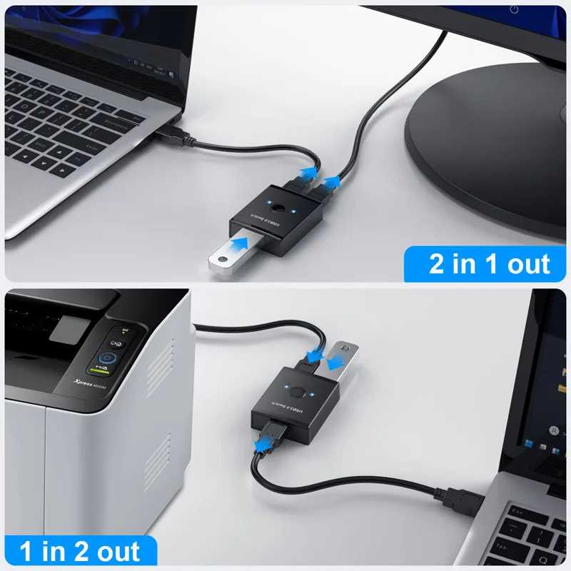 USB3.0 Bidirectional Switch 1 Input 2 Output Hub Keyboard Mouse USB Drive Printer Sharing Cable Splitter for Computer Notebook