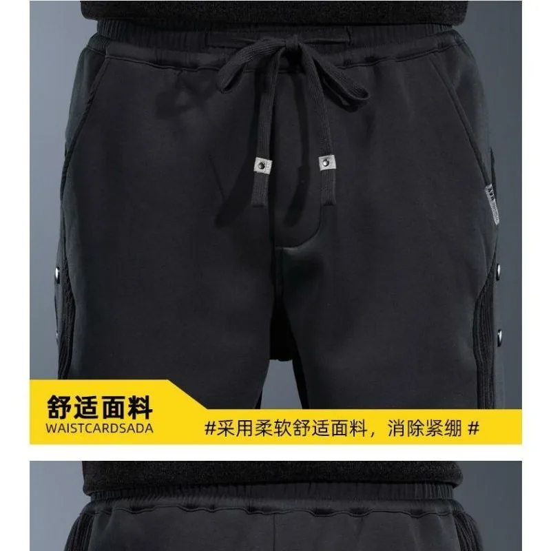 سراويل كاجوال أمريكية مرنة عالية الخصر للرجال، ملابس عصرية متعددة الاستخدامات وقفل الساق وفضفاضة #5