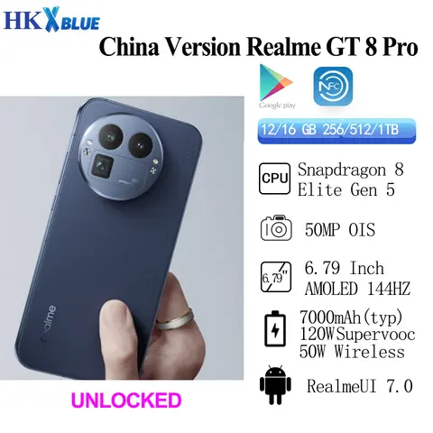 Realme GT 8 Pro China Version Snapdragon 8 Elite Gen5 Battery 7000 mAh 120W Supercharge 50W Wireless 6.79 Inch 50MP Rear Camera