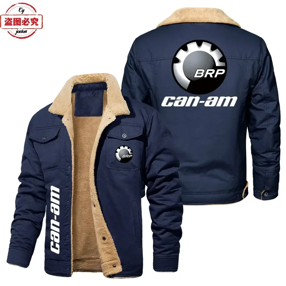 CAN-AM دراجة نارية شعار مطبوعة سترة المخملية الخريف والشتاء الدافئة الرجال سترة الوقوف طوق سترة سباق الدراجات البدلة