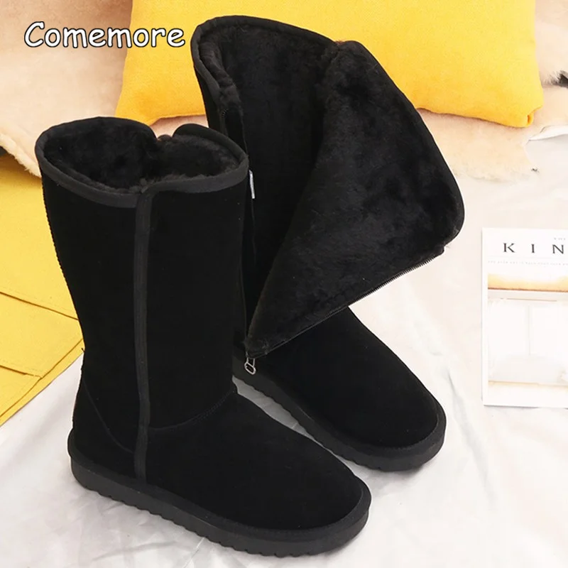 Comemore Causal Plush Fluffy Anti-cold Zipper Boot Woman Platform Shoes 2023 Winter New Women Suede Warm Snow Boots Plus Size 42