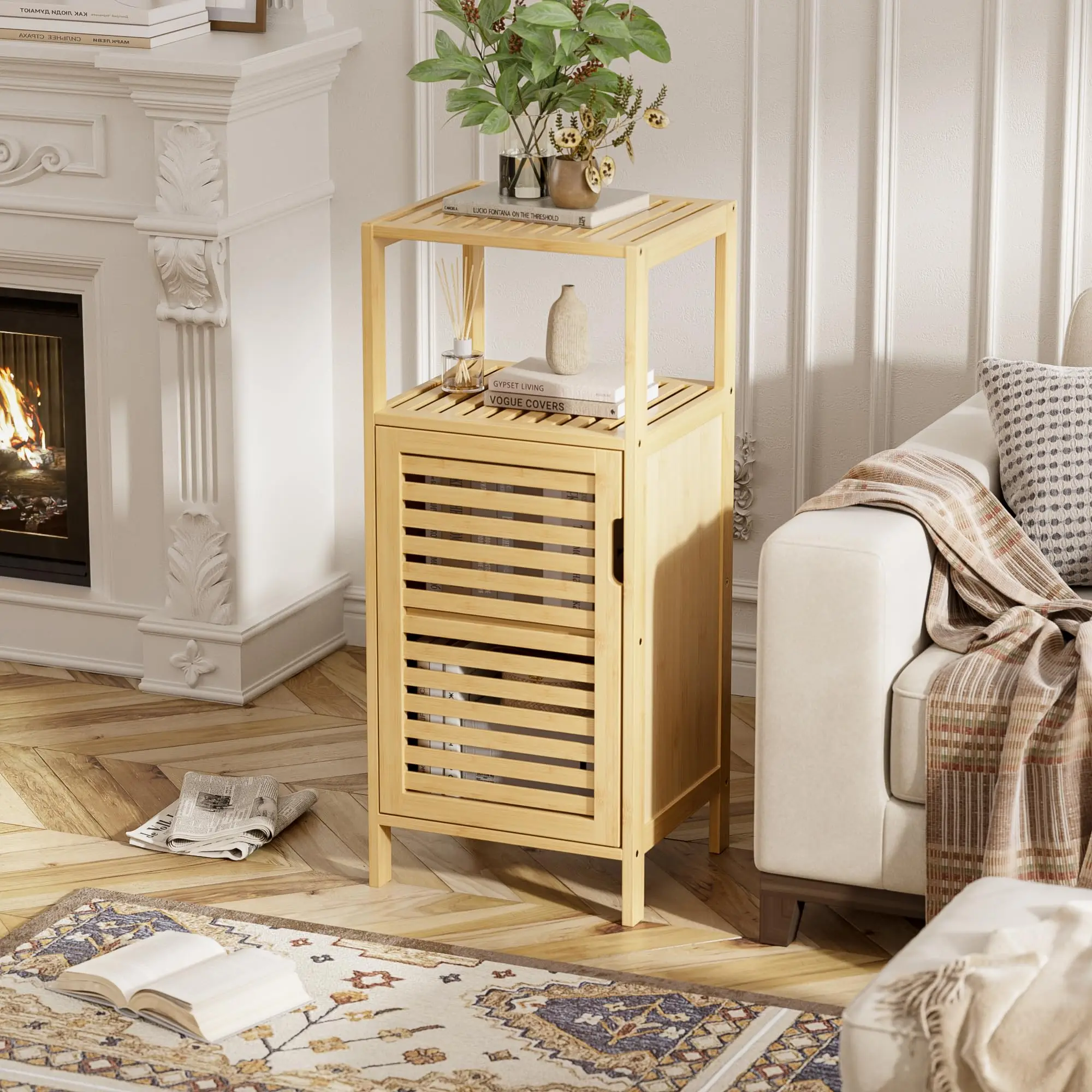 Gabinetes de piso de bambú independientes, taquillas de 4 capas para sala de estar, cocina y dormitorio, gabinetes de baño de bambú