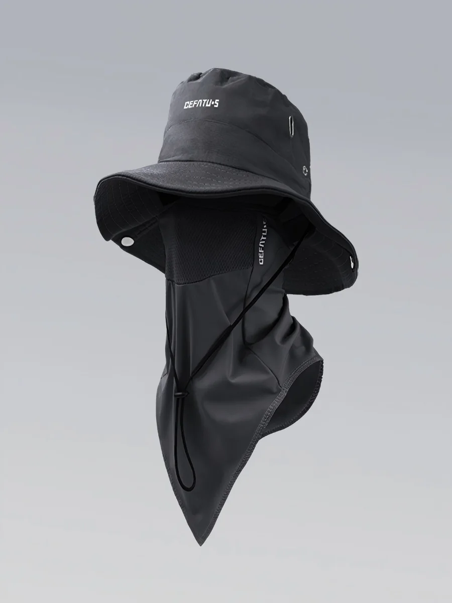 Sonnenhut + Gesichtsmaske, einfarbige, faltbare Krempe, Strand-Anglerhut, geeignet für Strandangeln, Wandern, Outdoor-Aktivitäten