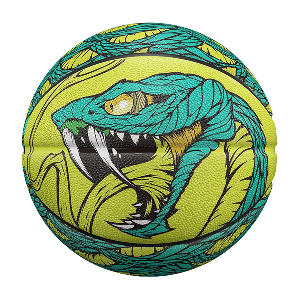 Jeu de basket-ball d'impression de pythons, taille 7, certification officielle, basket-ball avec pompe, filet illac, 3 couches, ballon d'entraînement en plein air