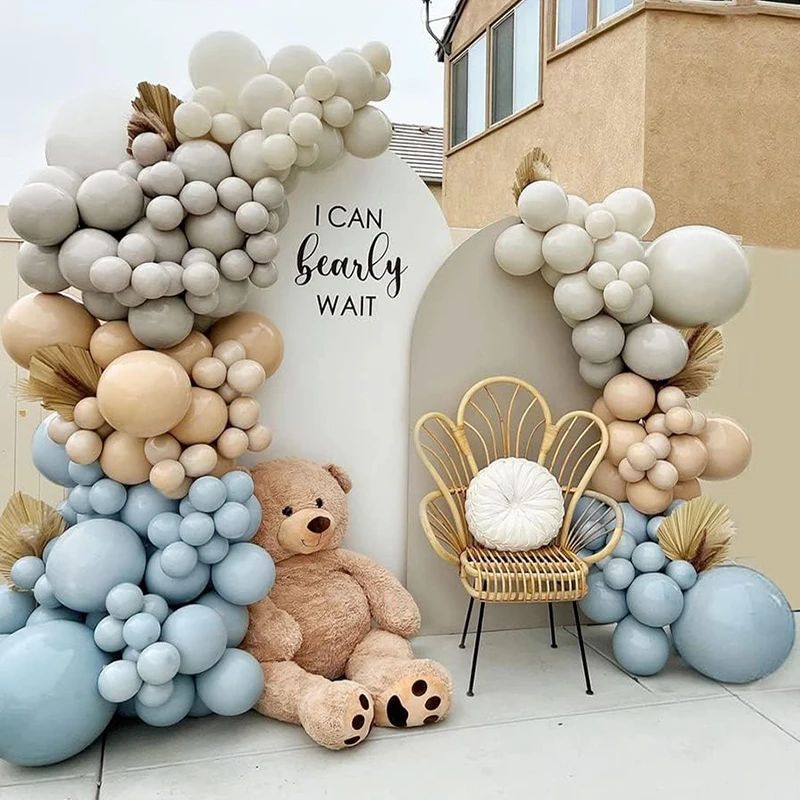 Dusty Blue Cream White Sand Beige Balloon Garland Arch Kit Baby Shower Boy 1st birthday party Decoration Gender Reveal supplies