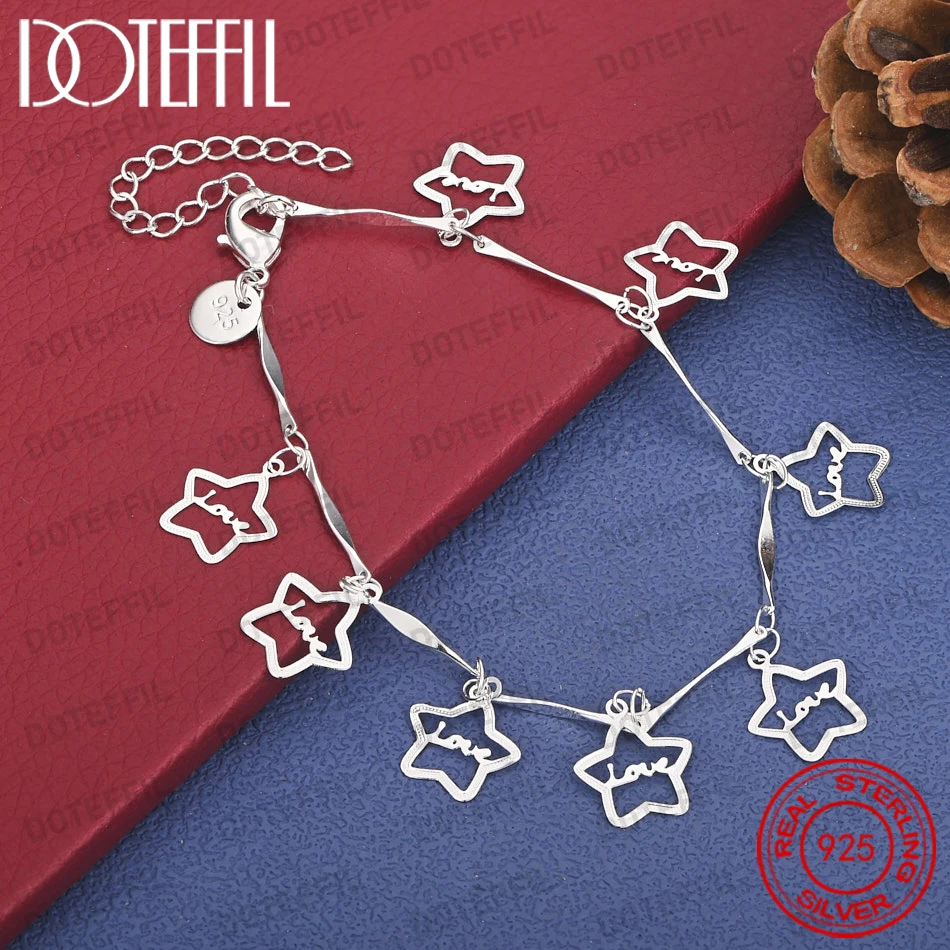 925 Sterling Silber 8-Zoll Exquisites und Schlichtes Durchbrochenes Stern-Armband für Damen-Mode, Partys und Hochzeiten