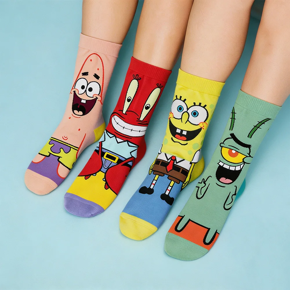 Lustige gelbe Schwamm-Cartoon-Socken mit quadratischem Anime-Charakter, Oktopus-Tentakeln, der Krabben-Boss, für Männer und Frauen, atmungsaktive Baumwollstrümpfe – Detail 2