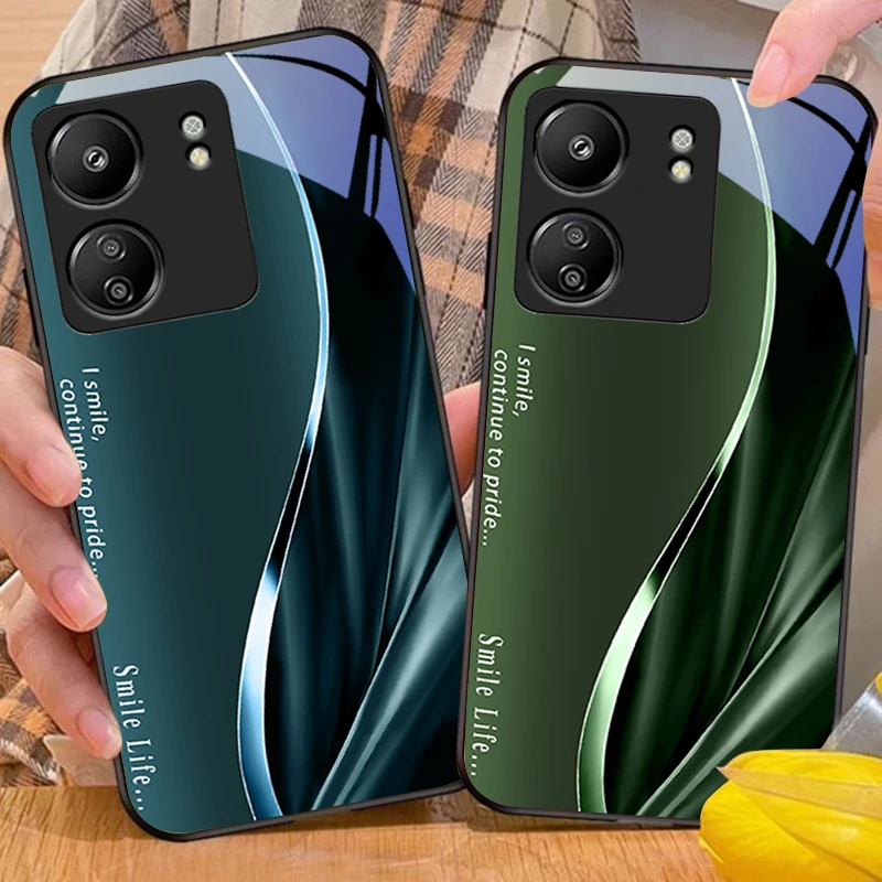 New Soft Brown Red For Xiaomi Redmi 13C Note13 12 Pro Plus 5G Note 9 13T Pro POCO X6 F5 F6 Black Tempered Glass Phone Case