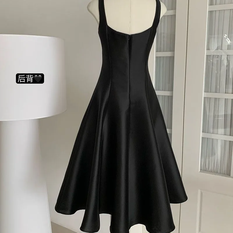 Summer Women French Vintage Maxi Halter Satins Dress Party Evening Old Money Prom Gown Elegant One-Piece Trendy Graduation New