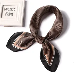 Fashion kerchie bufanda de satén de seda houndstooth Chal estampado Fashion bufanda de pelo para mujeres bufanda de bolsa cuadrada de 70 cm
