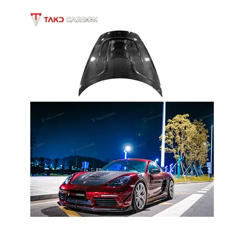 

TAKD CARBON Brand Ease the Burden 100% Dry Carbon Fiber Engine Hood Bonnet a Style for Porsche 718 Boxster Cayman 2016-UP