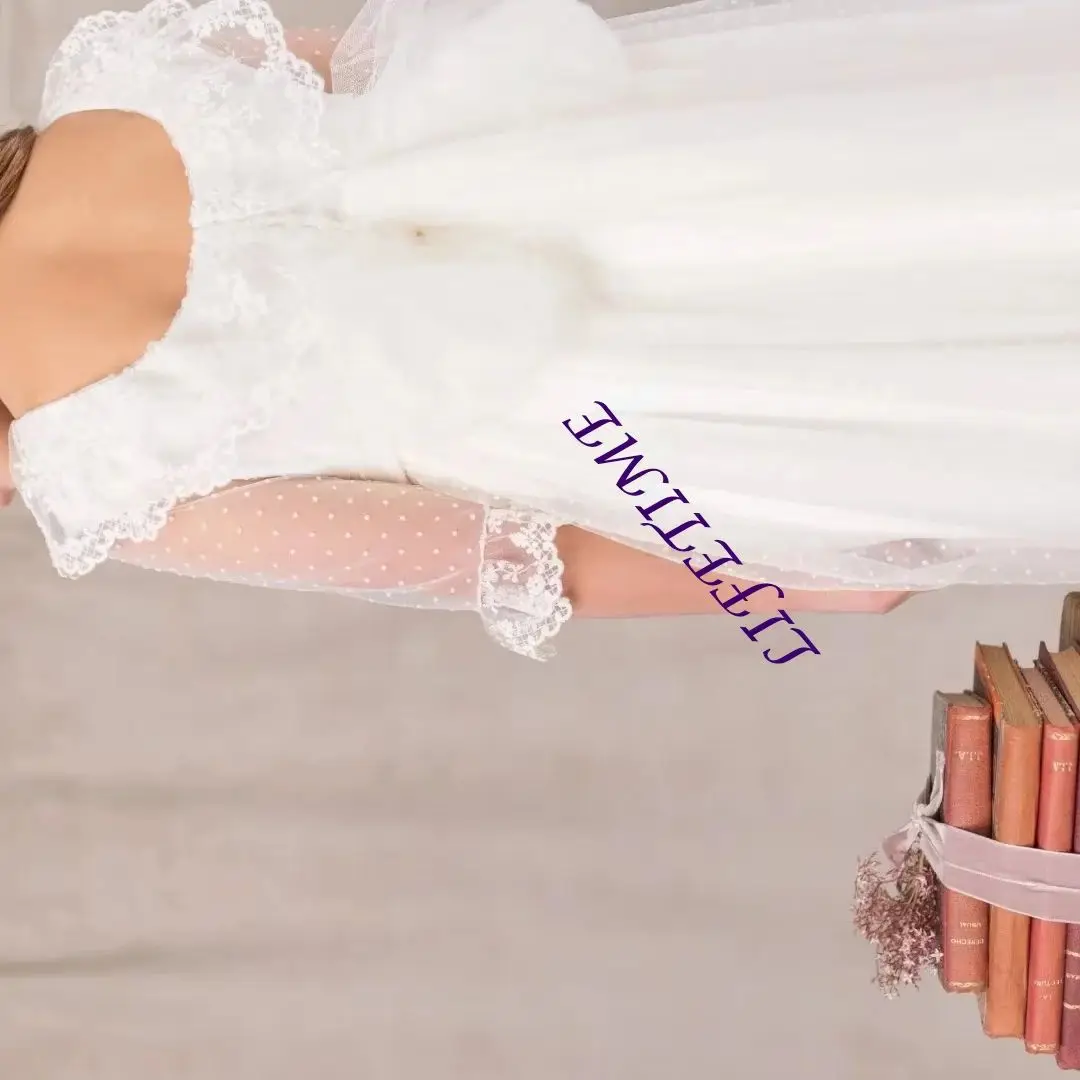 

Customized Ivory Flower Girl Dresses For Wedding Half Sleeves Lace Elegant Sash Child Holy First Communion Formal Occasion Gown