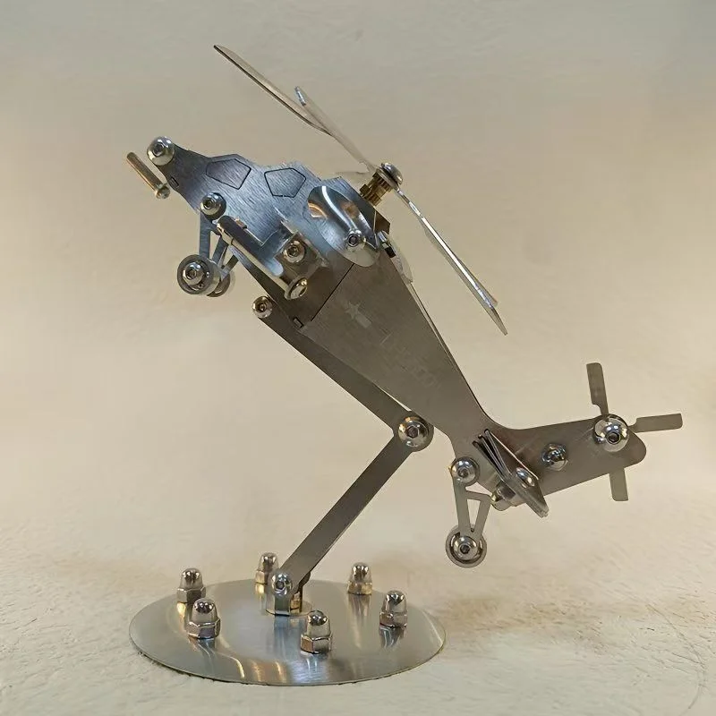 Handmade Stainless Steel Helicopter Model, Metal Craft Artwork, Desktop Ornament for Office Home TV Cabinet Display Decoration