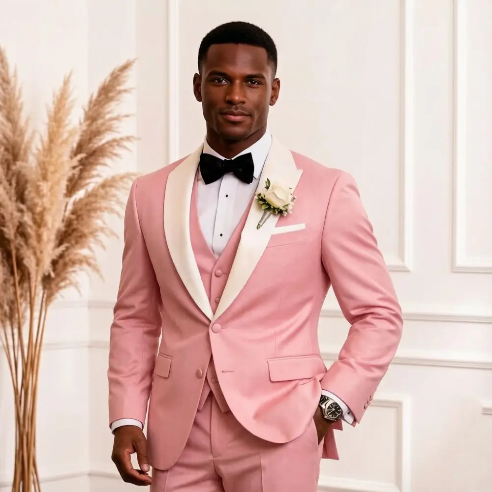 3Pieces Blazer Vest Pant Casual Lapel Tuxedos for Men Slim Fit Solid Smoking Customizable Boys Tuxedo Suits