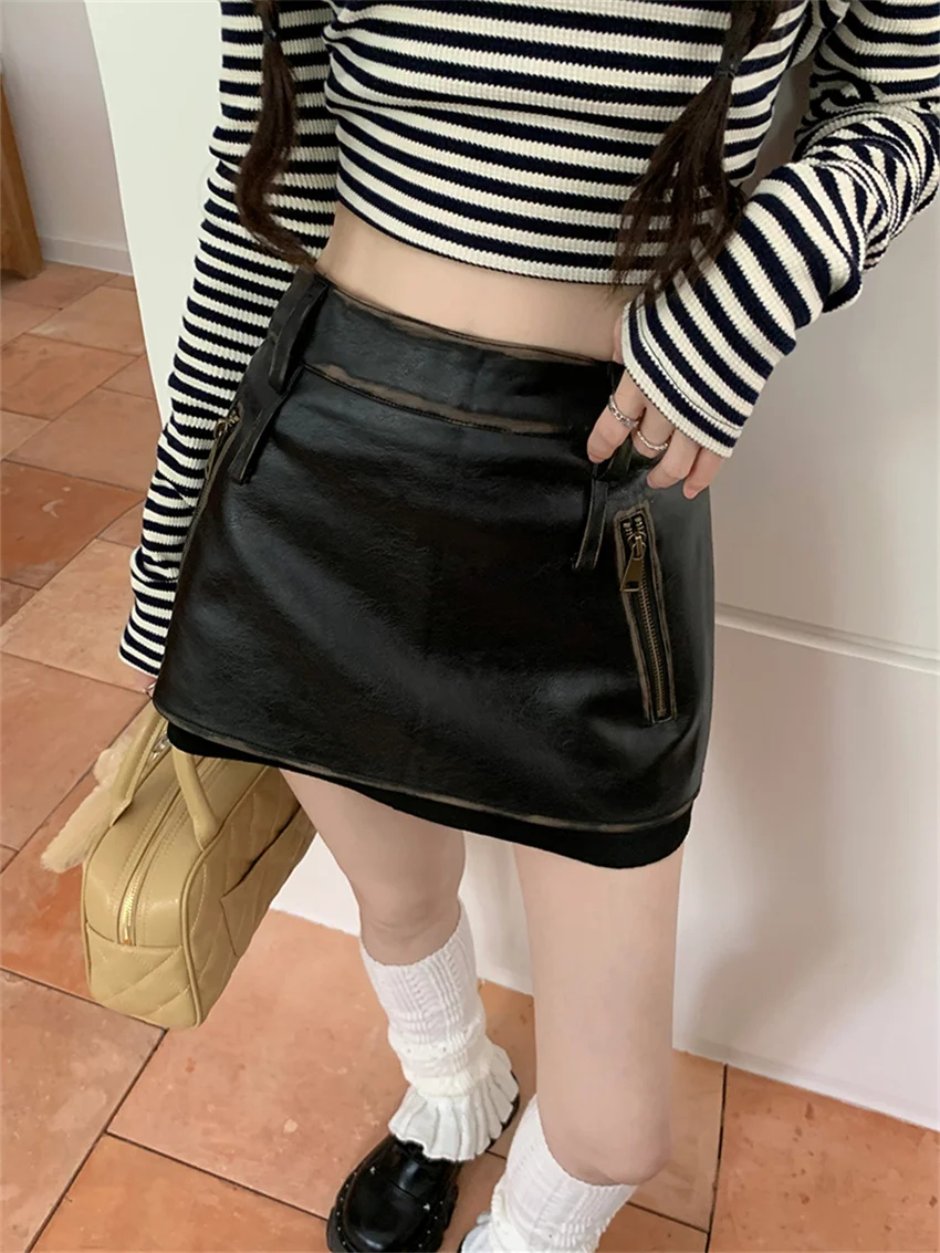 

PLAMTEE PU Mini Skirts Women High Waist Slim 2024 Spring Night Club Vintage Chic OL Stylish Bodycon Office Lady Streetwear