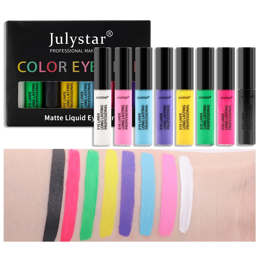 8 ชิ้น/กล่องอายไลเนอร์กันน้ํา Liquid Matte Quick-Drying Eye Liner Make Up สีสันอายไลเนอร์ปากกาแต่งหน้าเครื่องสําอาง