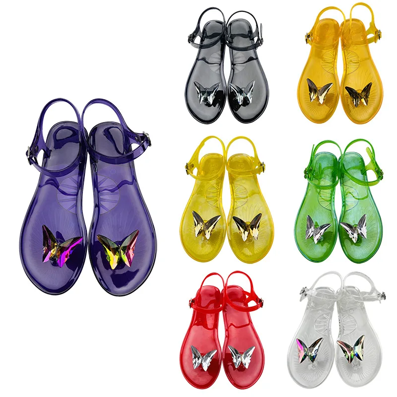 

New Jelly Sandal Butterfly Inset Brick Fashion Transparent Waterproof PVC Shoes Child Girl Daily Comfortable Breathable Non-slip