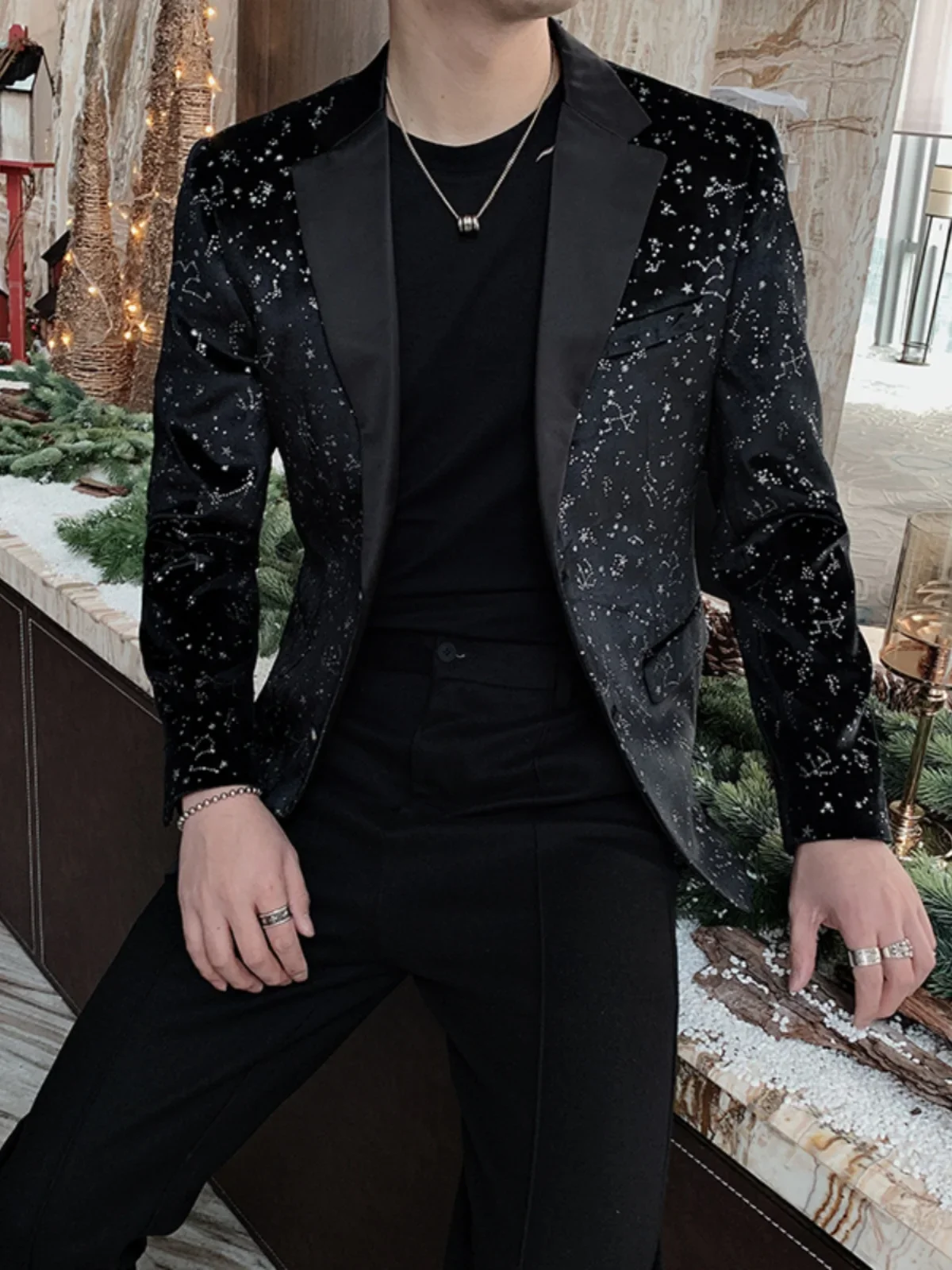 2024 Full Body Diamonds Casual Long Sleeve Small Blazers Men\'s Fashion Slim Suit Jacket Trendy Personality Male Suit Jackets Top