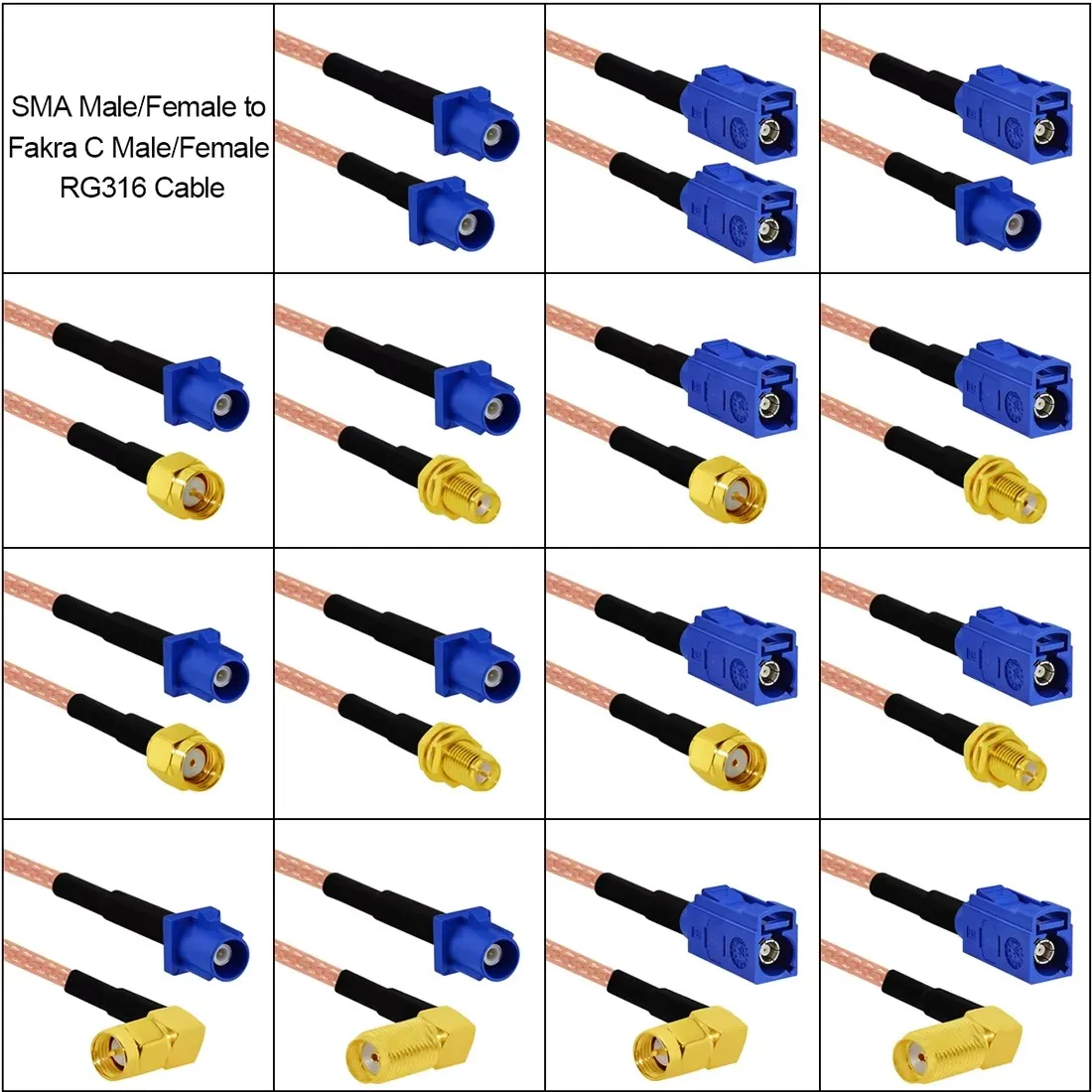 Fakra c typ männlich weiblich blau farbe zu sma stecker buchse pigtail kabel adapter rg316 15cm /30cm/50cm/100cm großhandel neu – Detail 1