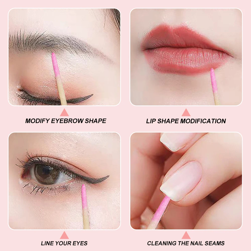 100 ชิ้นไม้เล็บทําความสะอาดผ้าฝ้าย Swab Double - head Gel Polish Remover Sticks Cuticle Pusher สําหรับแต่งหน้าอายไลเนอร์เล็บเครื่องมือ &