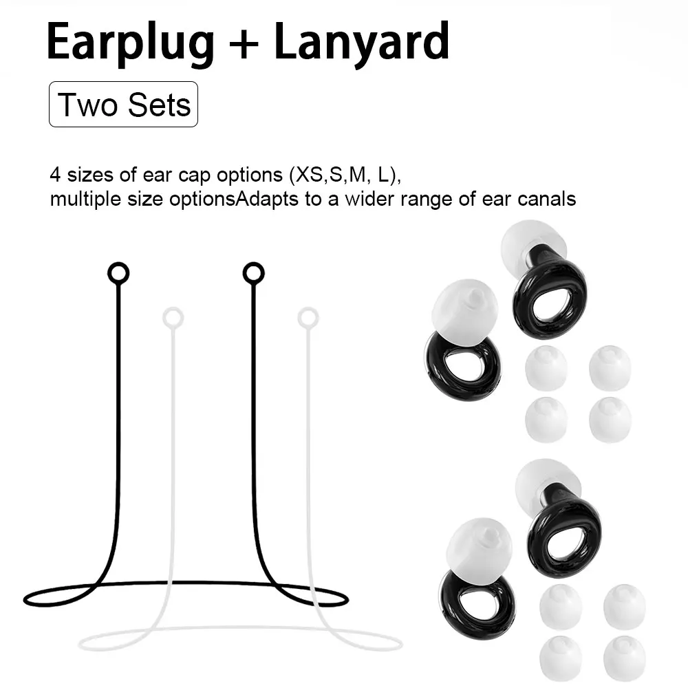 Noise Reduction Earplugs Pack 2 Pairs Silicone Earplugs Matched With Lanyard Washable Waterproof Ear Protection for Sleeping