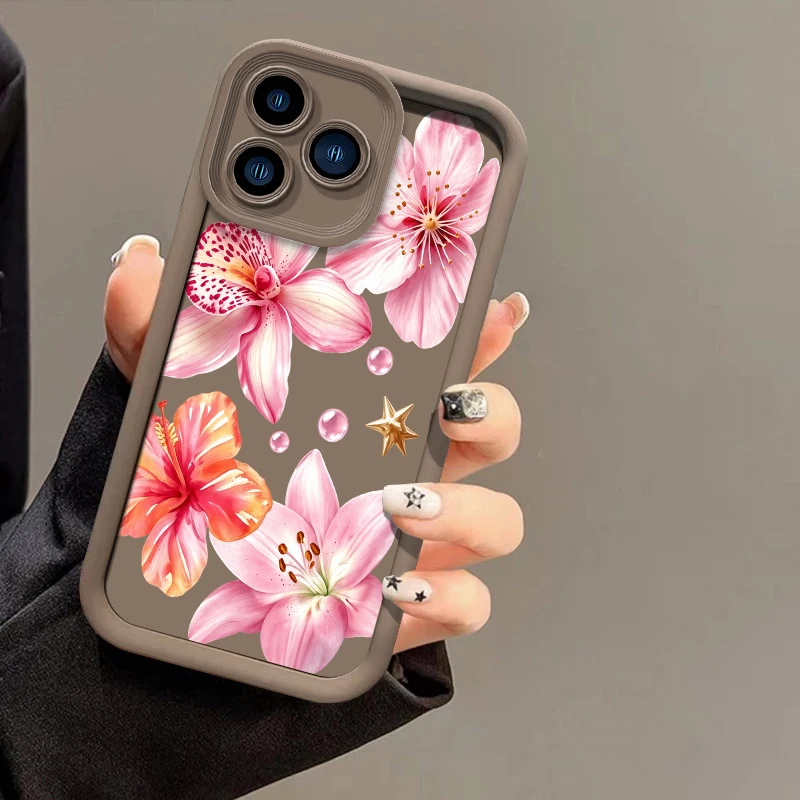 Pink Lily Flower Pattern Phone Case For Infinix Hot 70 50 40 60 Pro Plus 30i 9 10 11 12 20 Play Lens Protect Silicone Cases Etui