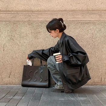 Gidyq בציר moto pu עור מעילים נשים y2k ברחוב גבוה מדי bf זוג זוג פאנק רופף מזדמן harajuku