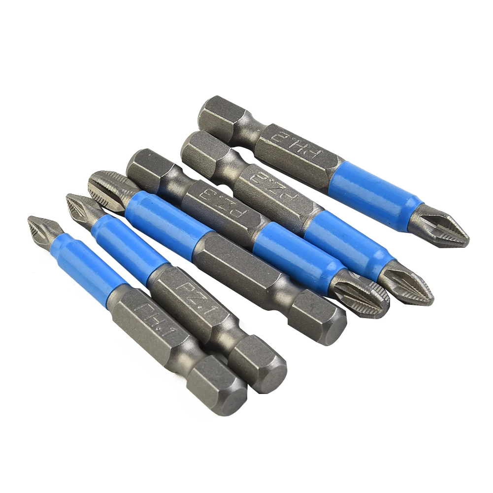 6Pcs 50mm PH1/PH2/PH3/PZ1/PZ2/PZ3 Non-slip Screwdriver Bit Set With Magnetic Ring For Drill Screwdriver Tools Accessories