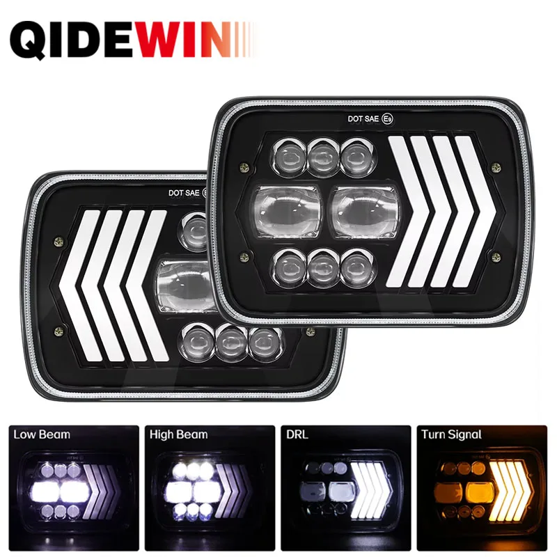 

7-дюймовая светодиодная фара Wrangler 5X7 с квадратным затемнением, 60 Вт, внедорожный пикап, стрелка, апертура, желтый, белый