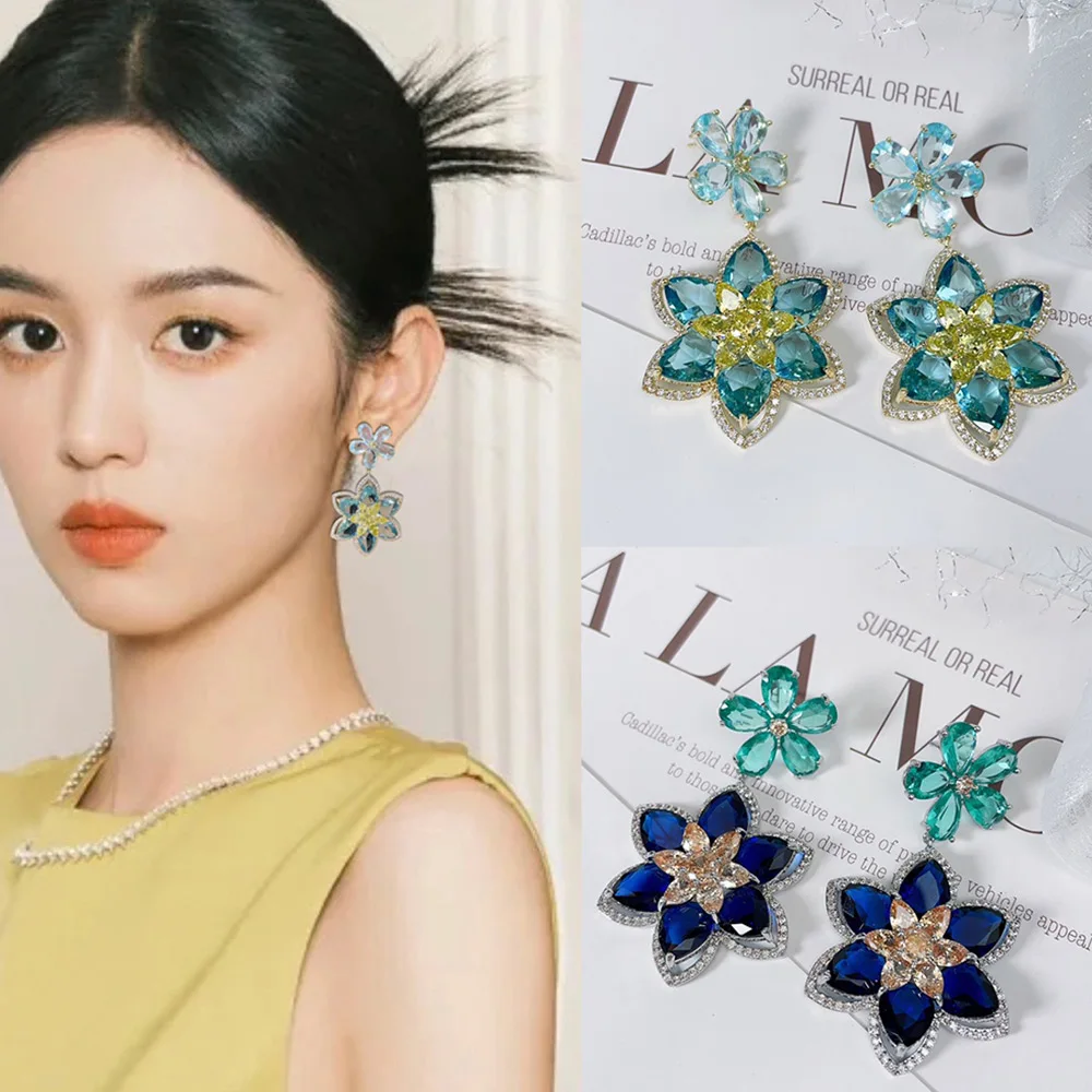

Missvikki Fashion Luxury Rhinestone Drop Earrings Dangle for Women Jewelry Statement Green Crystal Earrings Large Pendant Prom