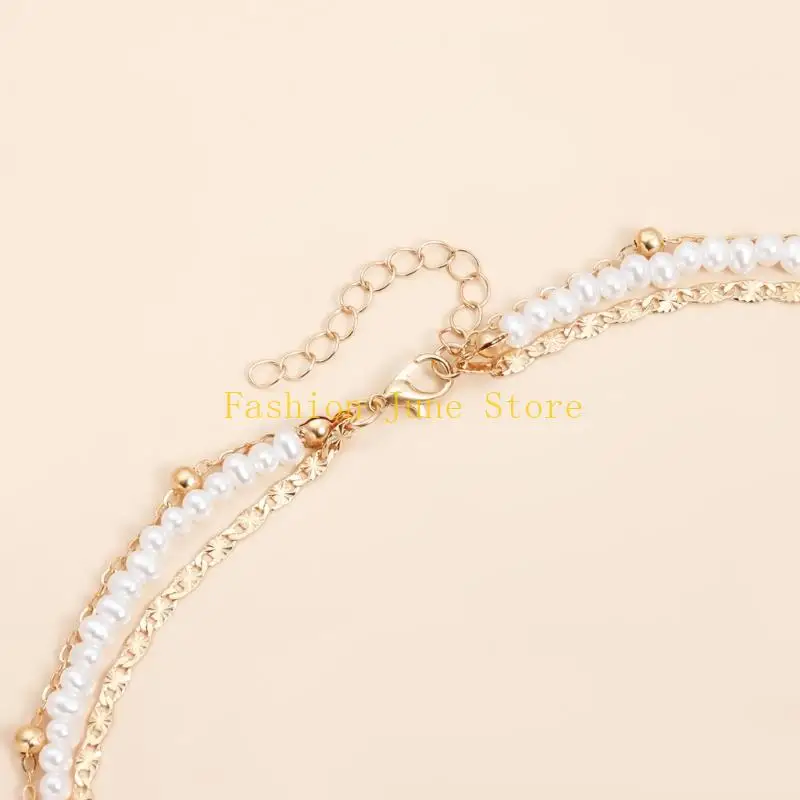 N5KA موضة طبقات قلادة الرقبة مجوهرات مع نجمة القلب غير النظامية واللؤلؤ المقلد لملابس يومية أنيقة #5