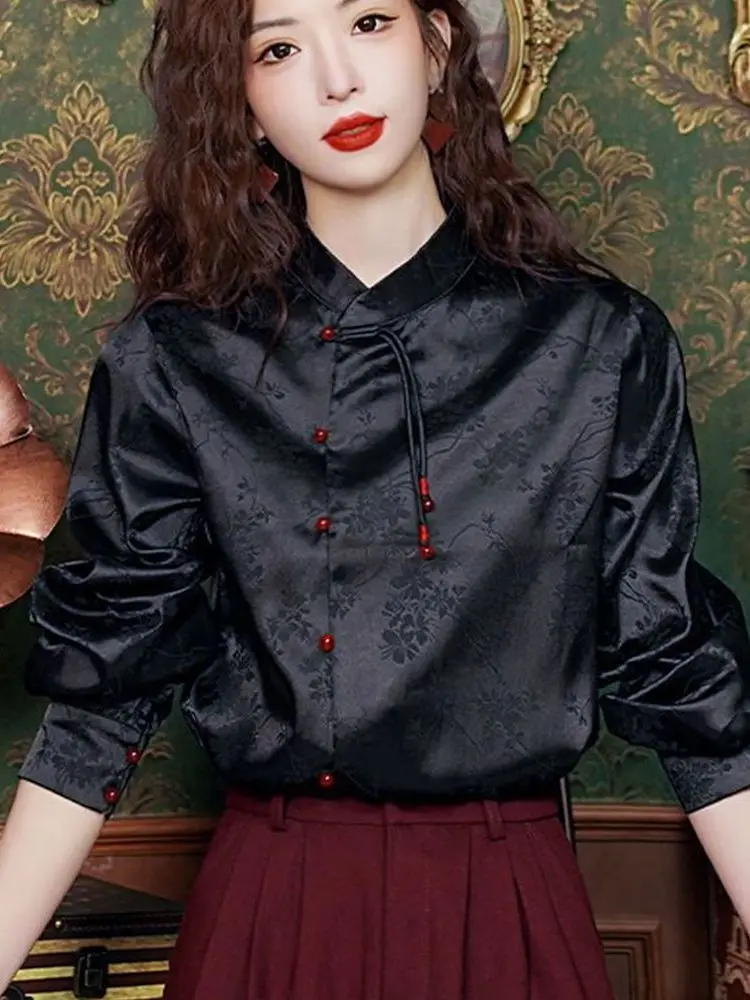 

Новая китайская рубашка с длинным рукавом и воротником-стойкой, с юбкой-шлейфом, в стиле ханьфу, весна-осень, большие размеры, в старинном стиле