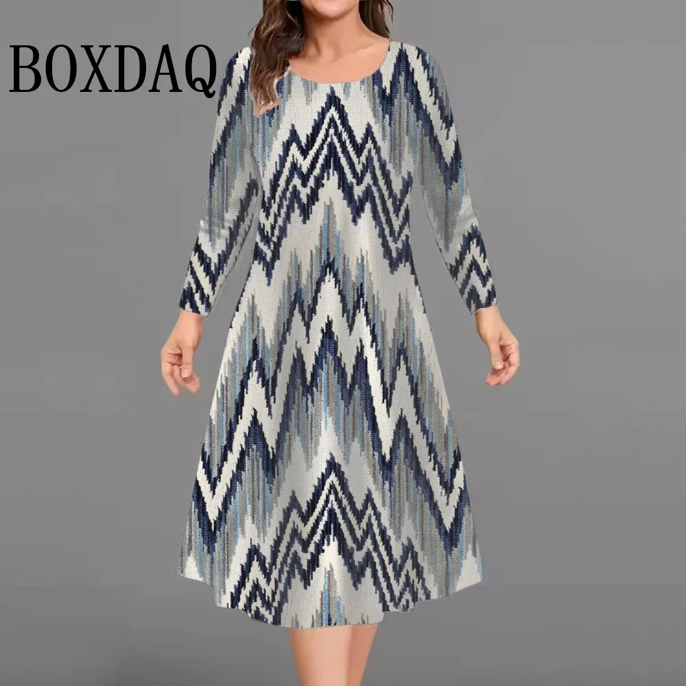 

Новые женские мини-платья с абстрактной геометрией и графикой, осенне-зимнее платье с длинными рукавами, модное свободное платье больших размеров с 3D принтом 9XL