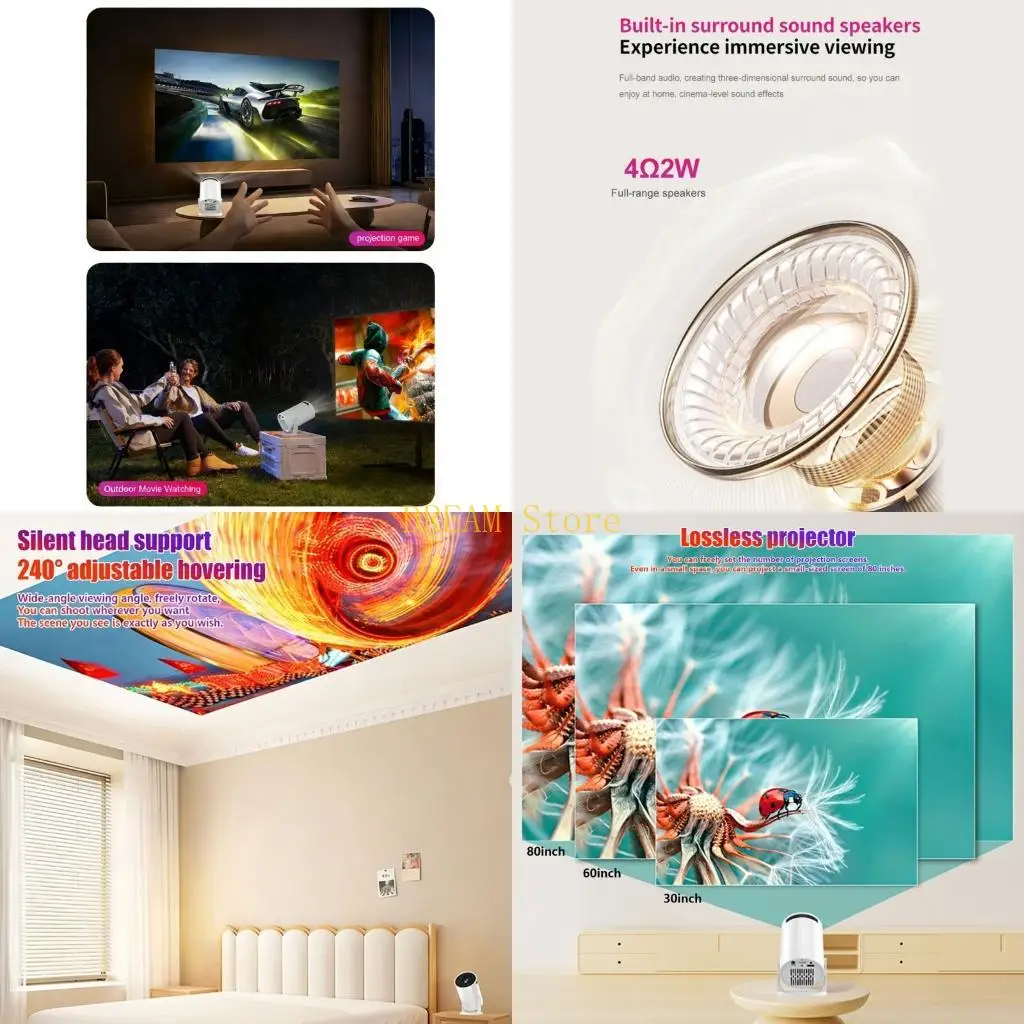 

США 110 В беспроводной проектор 1080P с вращающимся на 240 градусов объективом для домашнего кинотеатра, лучшая распродажа