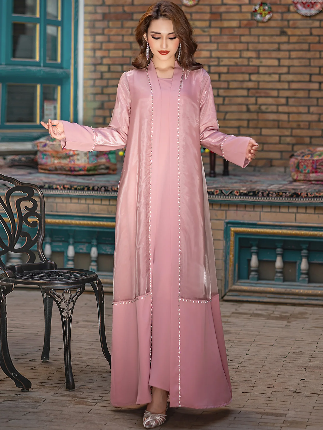 

Eid Dress Women Abaya 2 Piece Set Muslim Diamond Party Caftan Robe Jalabiya Morocco Dubai Kaftan Vestidos Largos Ramadan 2025