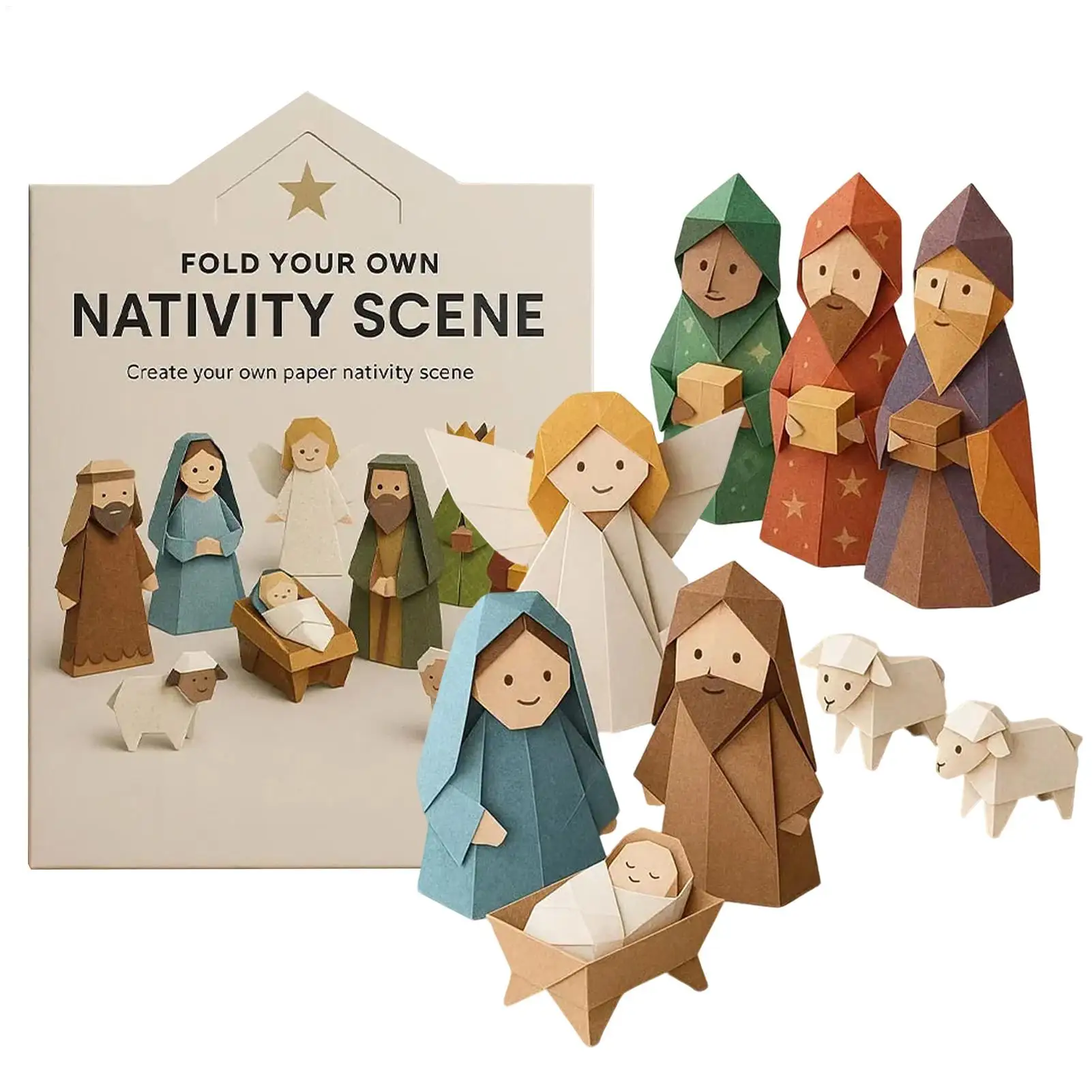Escena de Natividad de papel Decoraciones de fiesta de Natividad hechas a mano Artesanía de papel de Navidad cristiana para niños para principiantes Hombres Mujeres Niños