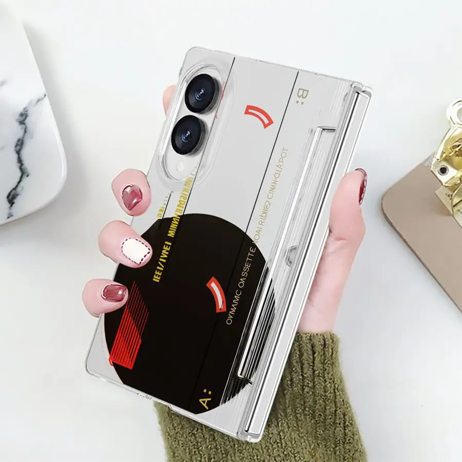 Cool Cassette Tape Case for Samsung Galaxy Z Fold 8 ZFold 8 PC Hard Luxury ZFold8 Transparent Phone Cover