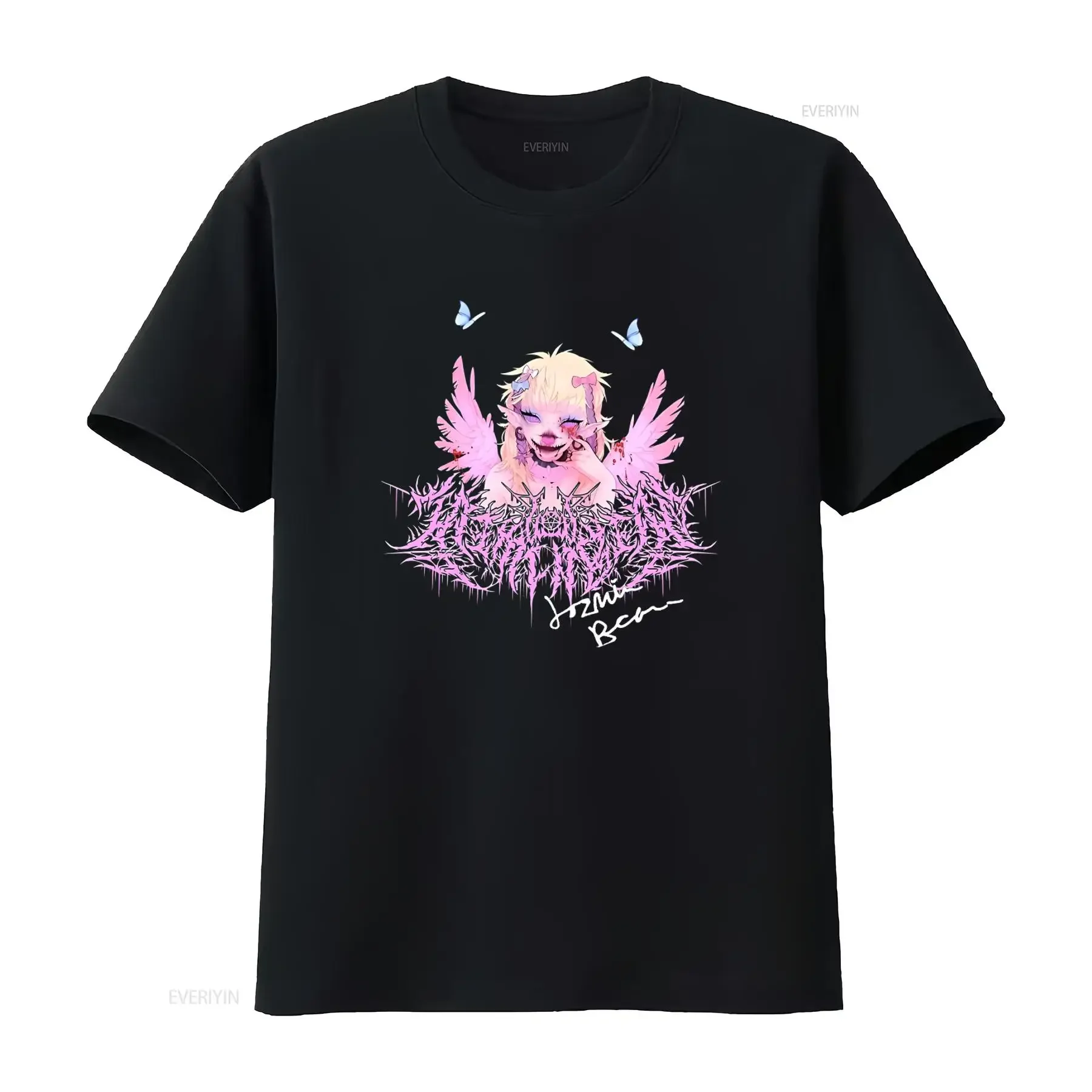 Nueva Camiseta Jazmin Bean Gothic Angel Wings Blood de Algodón Negro, Tallas Completas S-3XL para Fans, Estilo Vintage Lavado, Versátil y Cómoda