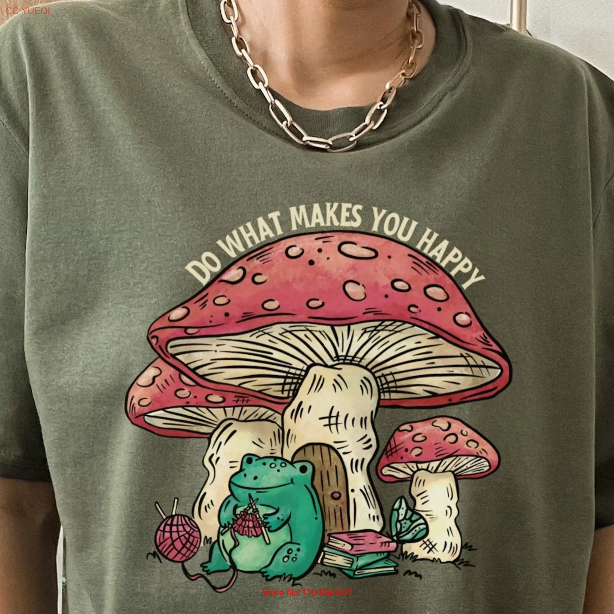 Goblincore T Shirt Clothing Mushroom Frog Knitting Positive Message Crafty long or short sleeves