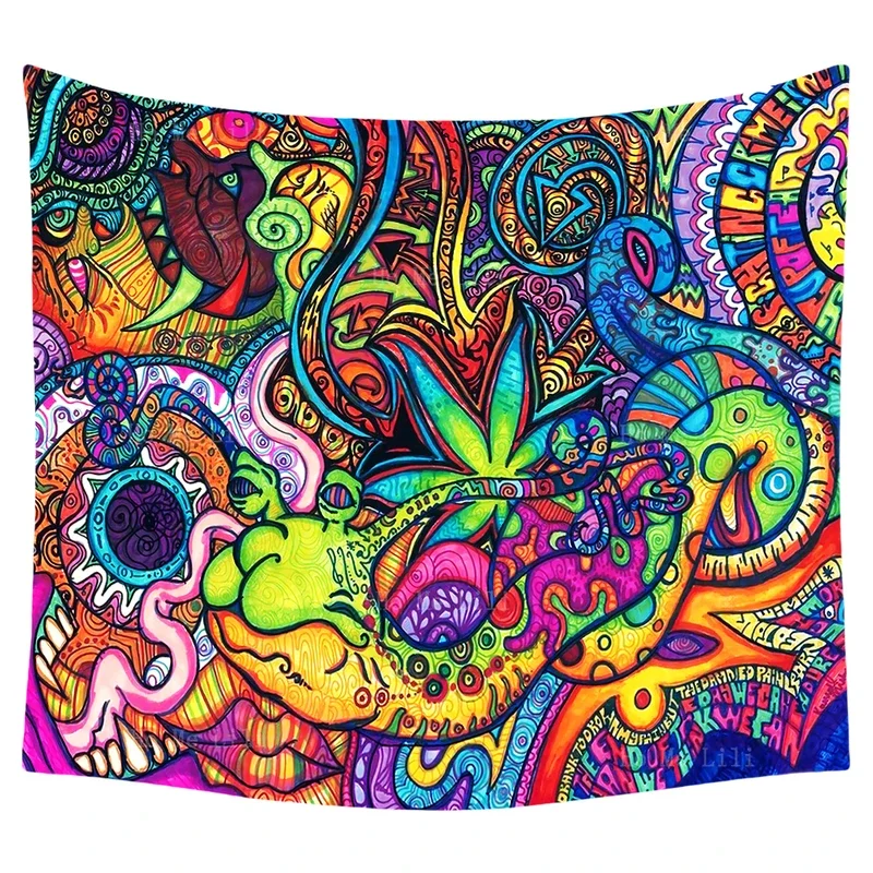 Psychedelic weed Bohemian Trippy Stoner cool Modern art tapestry by Ho Me Lili hanging wall for salon decor