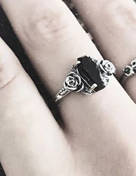 1 Pc Exquisite Coffin Rose Gothic Fashion Black Zircon Ring Unisex Party Favors