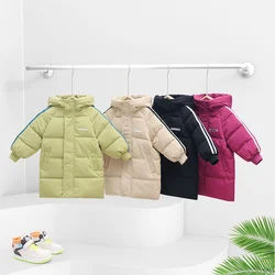 Kids Long Down Jackets Winter Thick Warm Hooded Coats Autumn Girls Boys Fashion Cotton Clothes Snowsuit Teen Cold Outerwear