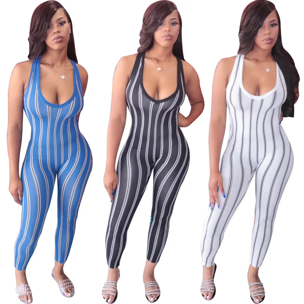 

Sexy Women's Clothing Slim-fitting Sleeveless Characteristic Striped Printed Jumpsuit Integrated Pants 2026 Spring And Summer Ne