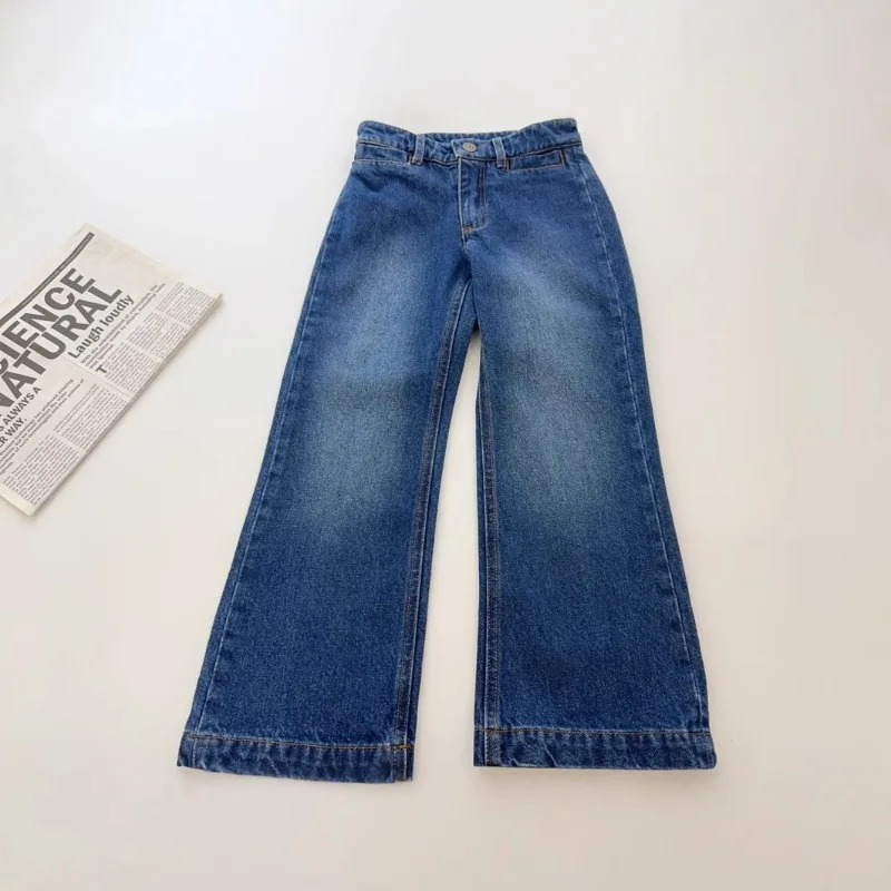 OUYANG&IVAN Girls Loose Blue Jeans24 BP Winter New Children's French Elegant All-in-one Trousers