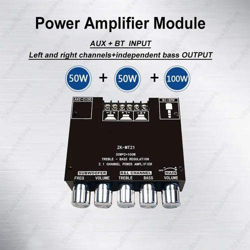 Imagen 2 del producto ZK-MT21 100W + 2*50W 2,1 canales Subwoofer placa amplificadora de potencia Digital AUX 12/24V Audio estéreo Bluetooth 5,0 Amp HiFi para el hogar
