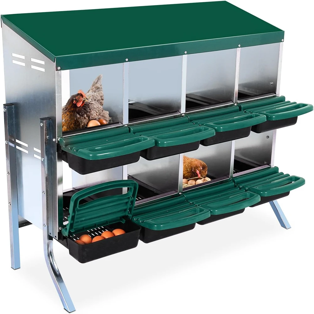 8 Hole 2 Layer Hen Nest Boxes with Legs Nesting Boxes for Chickens Roll Away Eggs Laying Boxes Pull Out Hen Roosting Boxes