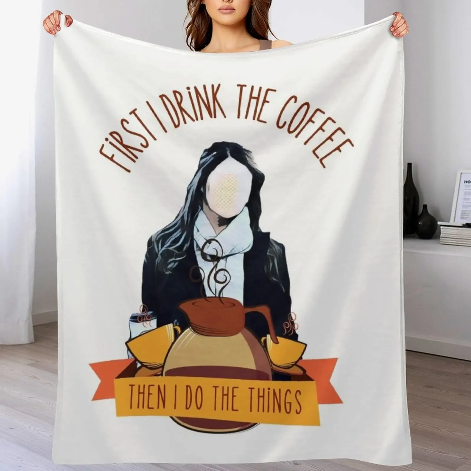 

First I Drink the Coffee - Then I Do the Things - Coffee Jar and Girl - White Gilmore Throw Blanket Luxury St Retros Blankets